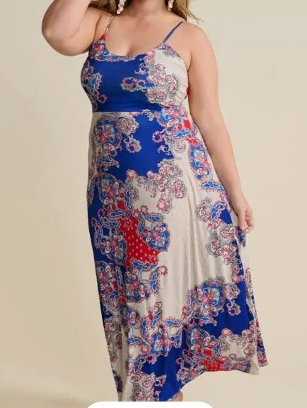 VENUS Twist Back Maxi Dress Blue and Red Paisley 1X